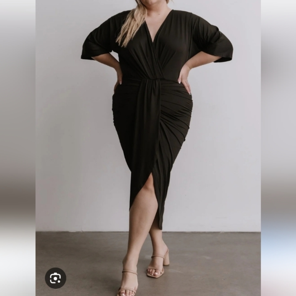 Baltic Born Mimi Midi Dress Black Ruched Draped Sz 3X
